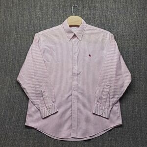 Brooks Brothers 346 Non Iron Shirt Men XL Red White Stripe Supima Cotton Button